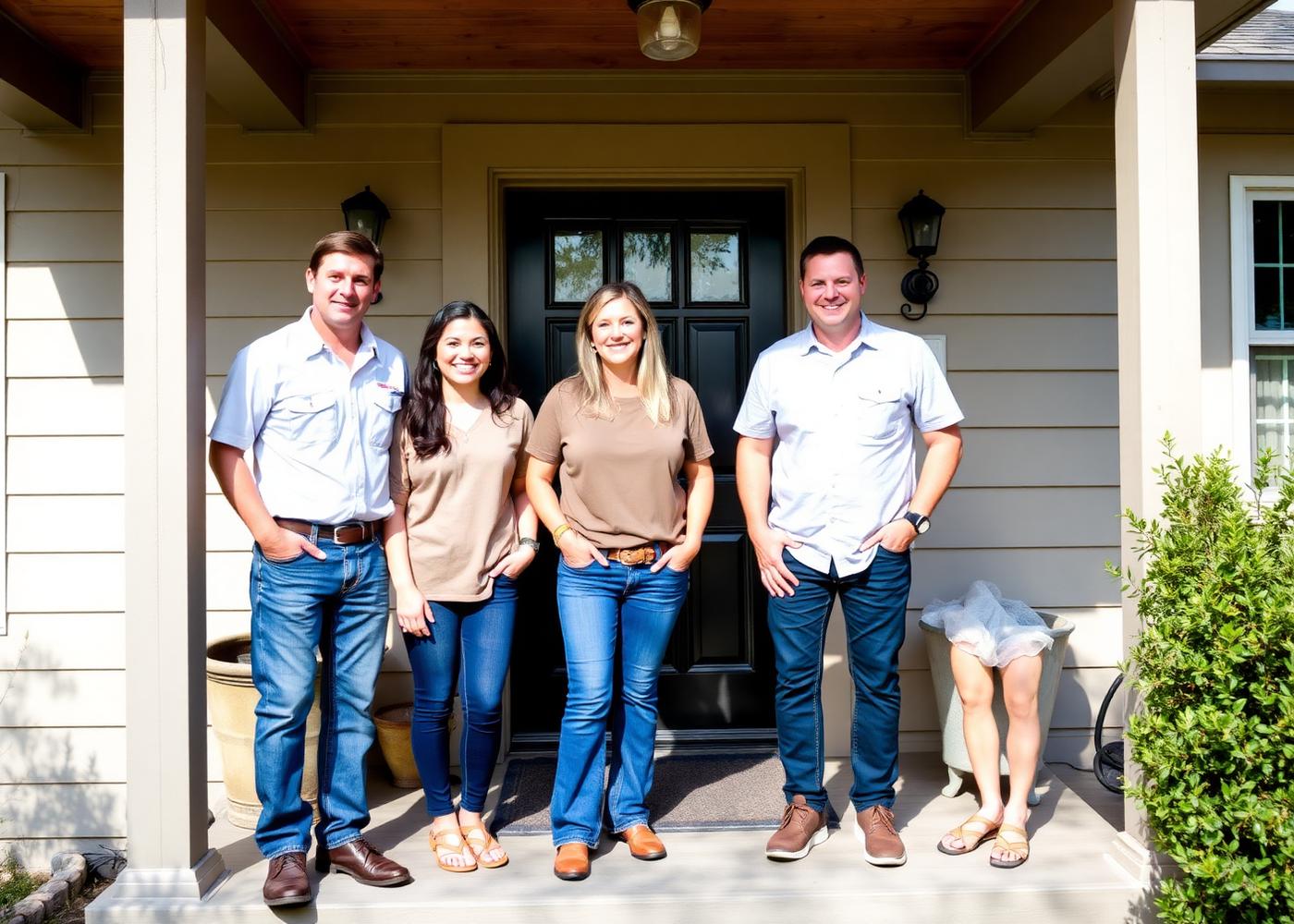 The Hill Country Remodels team standing on a sunny Austin front porch